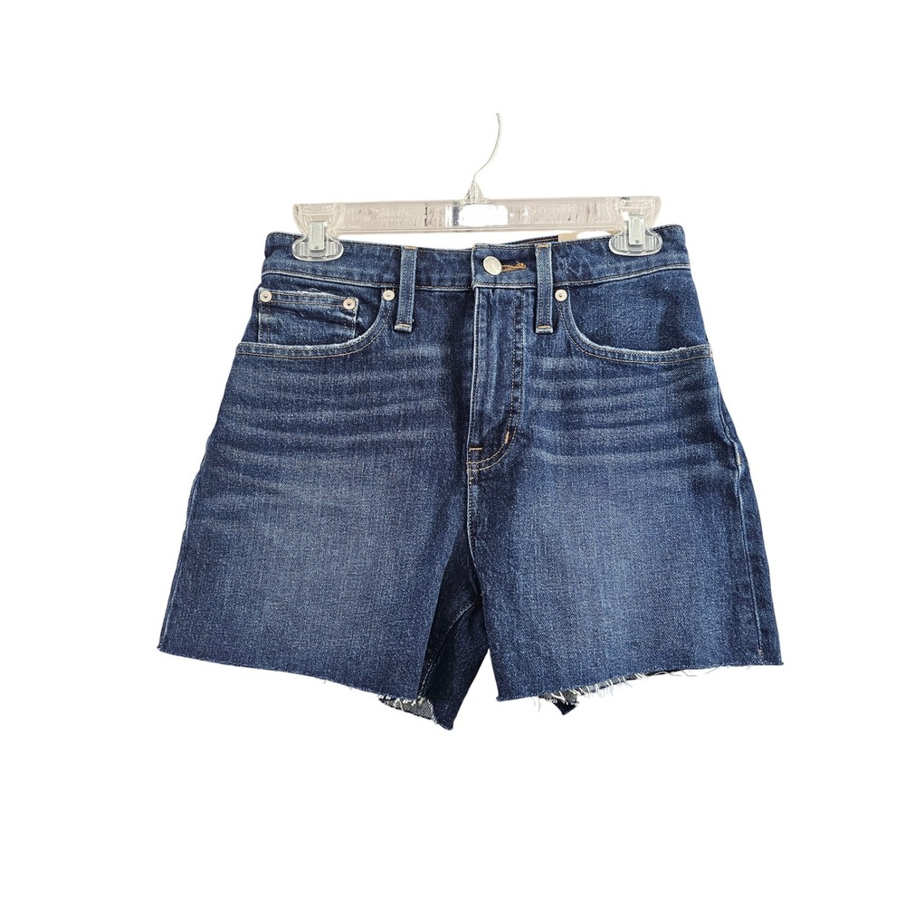Madewell High-Rise Denim Shorts Womens 26 Blue Solid Curvy Raw Hem AJ244 new nwt